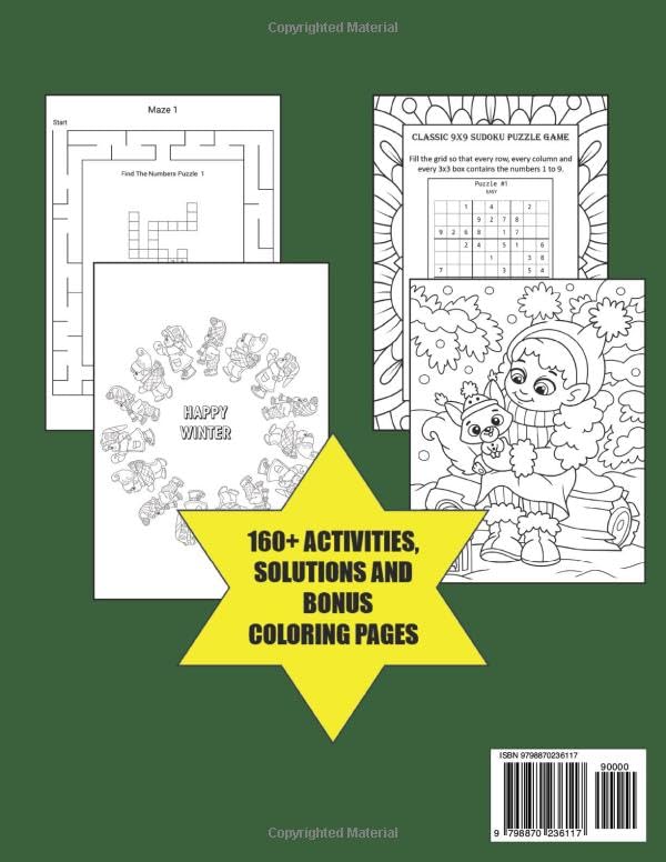 Winter Number Puzzle Book: Over 160+ Brain Games and Activities Featuring Mazes, Fill in The Numbers, Search and Find, Classic 9x9 Easy Sudoku With ... Gift Idea For Creative Puzzle Lovers. image 3