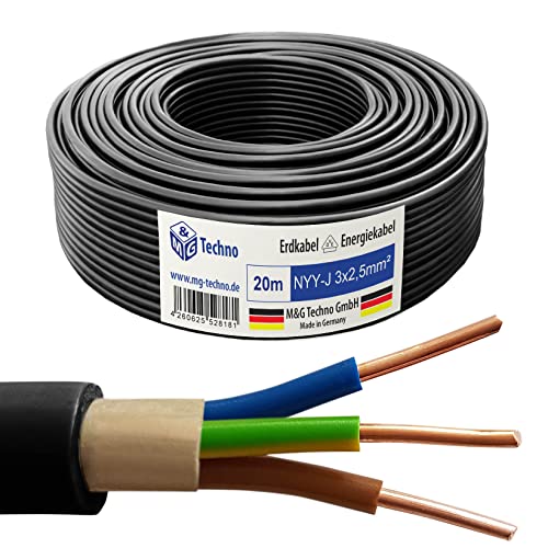 M&G Techno 20m NYY-J 3x2 5 mm Erdkabel Elektrokabel Beton und Freien Kupfer Made in Germany