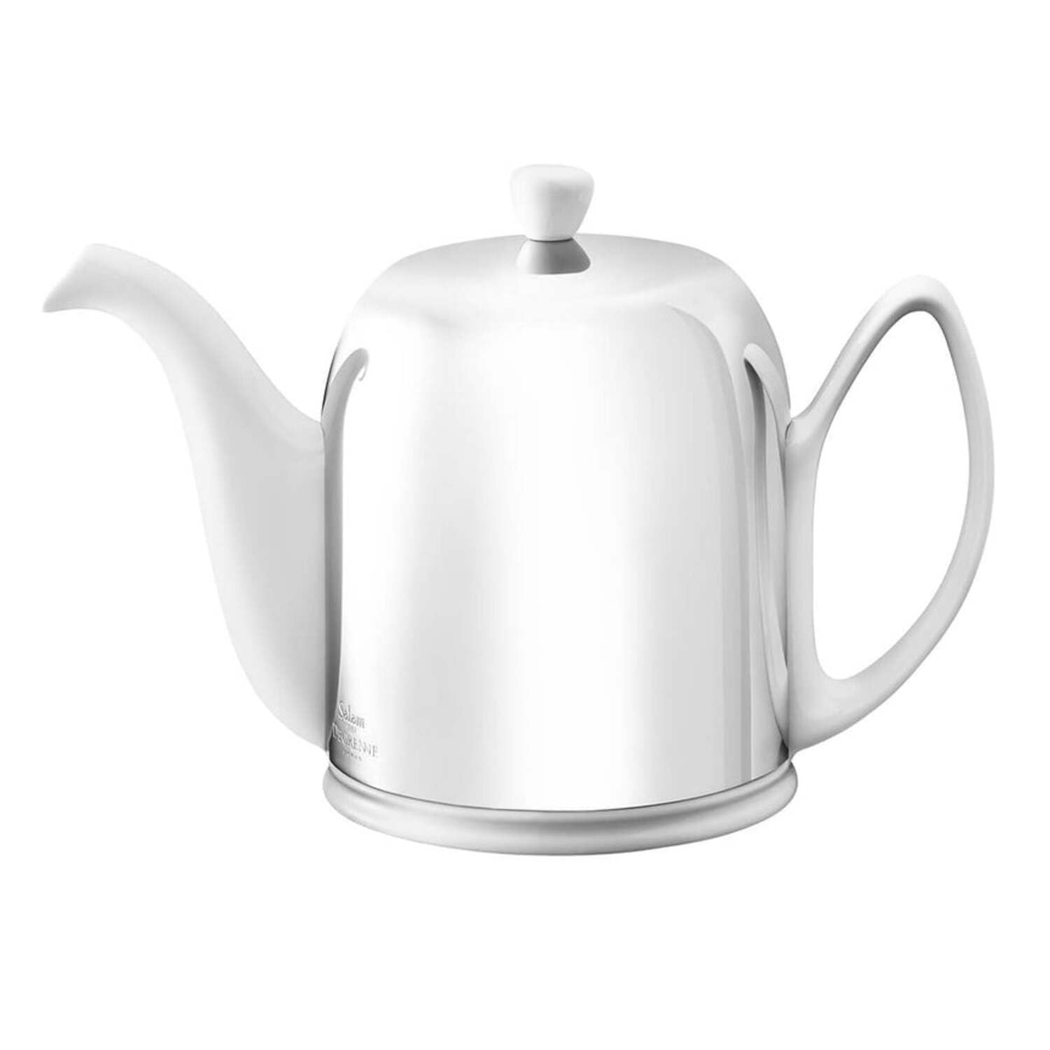 Degrenne Salam Classique Luxury French Tea Pot - Porcelain Teapot with Stainless Steel Cover, Ceramic Tea Kettle for Loose Tea, Removable Infuser, 8 Cup Capacity, 43oz - White