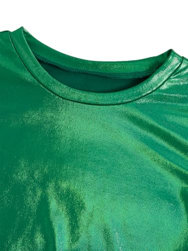 Image of Verdusa Girl's Metallic Crop Tee Top Sparkle Neon Shirts Concert Outfits