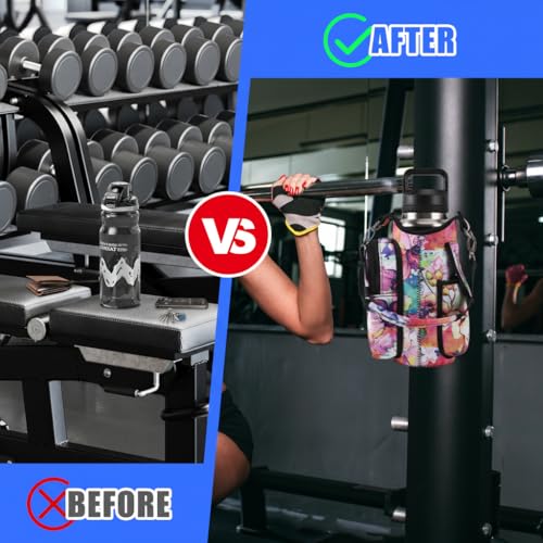 Image of icolor Magnetic Water Bottle Holder Gym Bottle Carrier Bag with Phone Pockets & Gym Accessories Organizer for Men Women,5 Magnets Gym Phone Bag Pouch Sleeve with handle Shoulder Strap (Color-Flower)