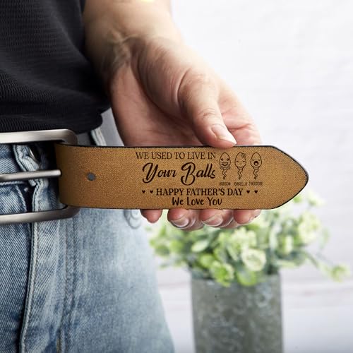 Personalized We Used To Live In Your Balls Belt, Custom Engraved Leather Belt for Father, Father's Day Gift from Son or Daughter, Adjustable Mens Belt for Husband, Thoughtful Gift for Dad, Birthday3