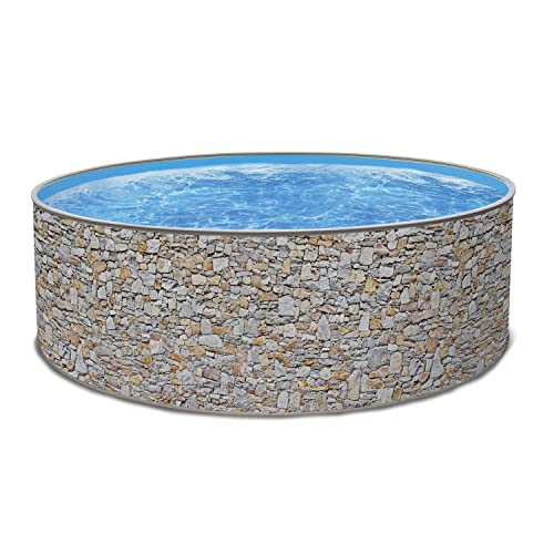 Paradies Pool Print Nature 24 Komplettset Platin rund, 350x120cm (Ø x H), Stahlwandpool Steinoptik, Poolfolie in blau 0…