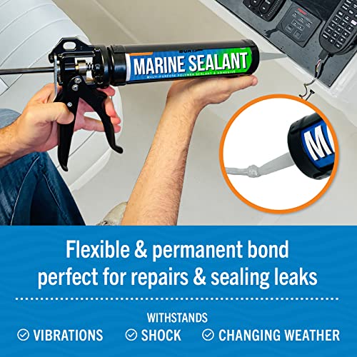 Image of Marine Sealant and Adhesive, Waterproof Marine Grade Caulk, High Temp | Water Sealant for Boat, Auto, RV, Without Silicone, 1 Tube, Gray, 10 oz (Pack of 2)