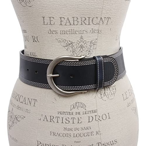 Womens Wide Fashion Leather Belt with Crescent Buckle and Triple Stitch3