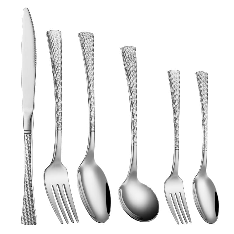 Juego de Cubiertos de Plata, 6/24/36/48/60/72 Piezas, vajilla de Acero Inoxidable 304, Cuchillo y Tenedor de Cola de Pescado de Doble Cara, Cuchara, Cuchillo para Carne doméstico y