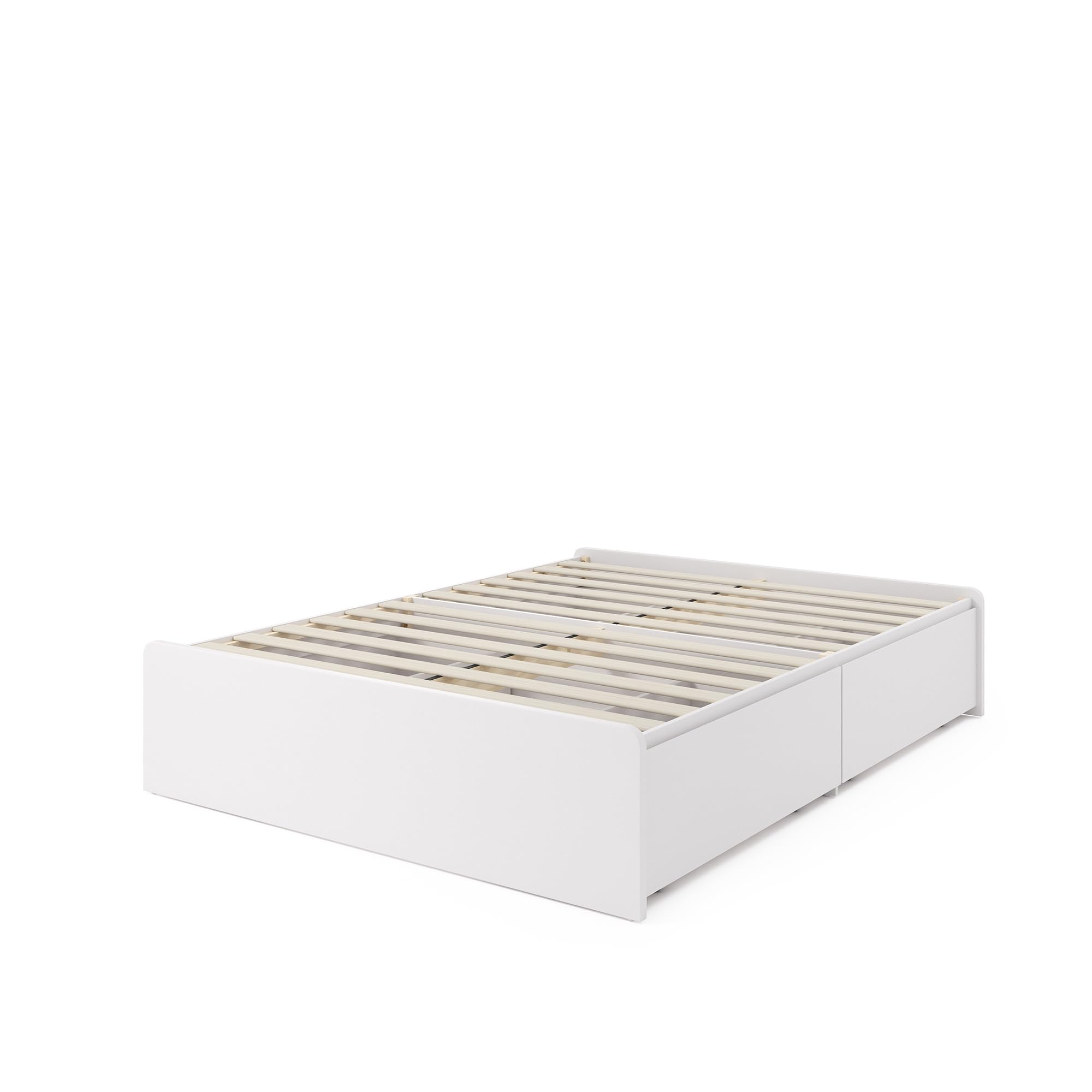 Zinus Marlow King size Bed frame - Bed 150x200 cm - 33 cm Height - Wooden Bed frame with Built-in Storage Drawers and Wood slats - White