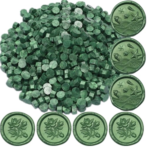 Wax Seal Beads, 400Pcs Sealing Wax Beads, Octagon Wax Sealing Beads, Pine Green Sealing Wax Beads Set for Wax Seal Stamp, Gift Wrapping, Letter Sealing (Pine Green)