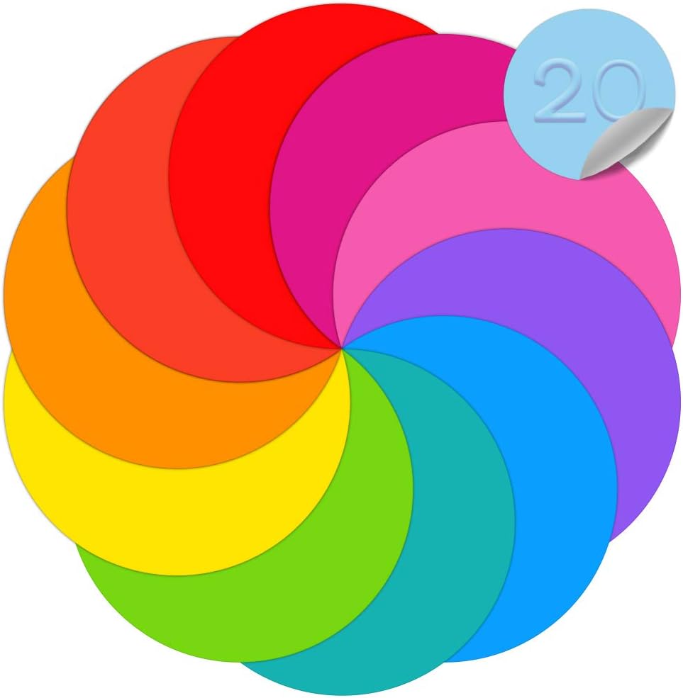 Dry Erase Dots Circles Colorful Circles Whiteboard Marker Removable Vinyl Dot Stickers for School Classroom Teachers Students Table & Desk, 10 Colors 11.02 Inches (20 Pack)