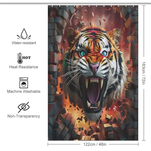 Rideau de douche tigre anti-moisissure en polyester imperméable lavable - 4