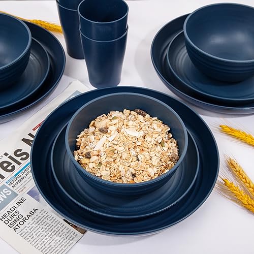 Supernal-Wheat-Straw-Dinnerware-Sets-Dinnerware-Sets-for-8-Plates-and-Bowls-Sets-Reusable-Dinnerware-Set-Microwave-Dishwasher-Safe-Blue-Plastic-Dinnerware-Sets-16pcs-Plates-8pcs-Bowls-8pcs-Cups