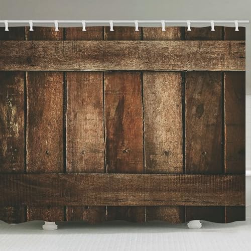 Rideau de douche en textile marron avec anneaux tissu polyester