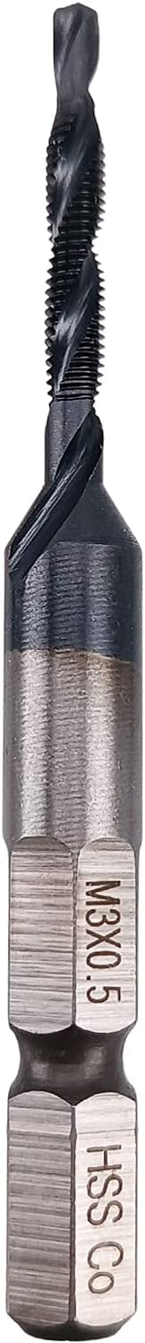 Hymnorq Combination Tap and Drill Bit - TIAIN Coated, M35 Cobalt Steel, 118° Split Point, M3 x 0.5mm Thread, 1/4” Hex Shank, Heavy Duty Threading Tool for Hard Metals Like Stainless Steel