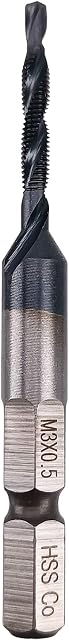 Migiwata Metric M3 x 0.5 Black TiAIN Finish HSS-Co M35 Drill and Tap Combination Bit with 1/4 Hex Shank and Self-centering Split Point for Aluminum Iron and Stainless Steel
