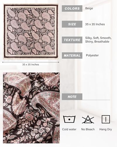Ladies Satin Neck Scarf -90x90cm Square Shawl, Vintage Printed Headdress, Ladies Scarf, Suitable for Different Seasons2