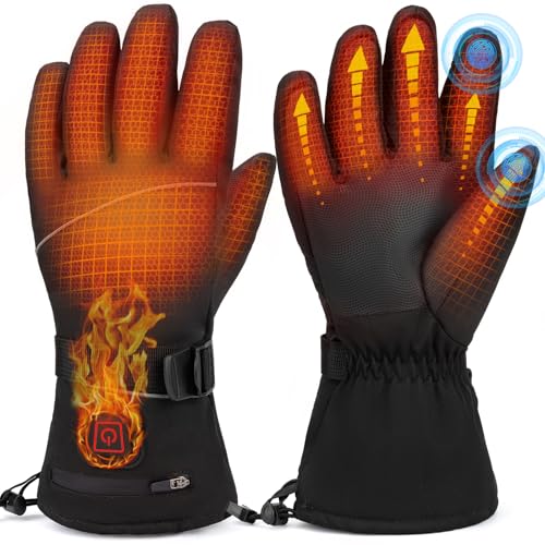 Heated Gloves for Men Women, Rechargeable Electric Heated Gloves with Touchscreen & 3 Heating Modes, Waterproof Windproof Motorcycle Heating Gloves for Winter Work Skiing
