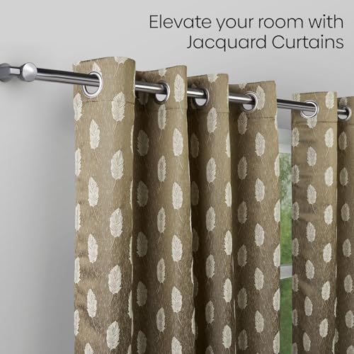 Image of haus & kinder Jacquard Door Curtains 7 Feet Long Pack of 2 Door Curtains, 7 Feet Curtains for Door (Feather Fern, Moss 130x213 CM)