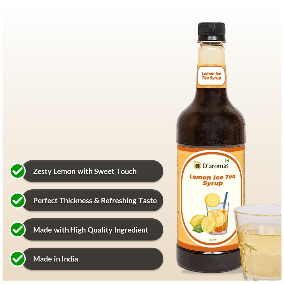 D'aromas Bubble Gum Ice Tea Fruit Syrup Mocktail, 875ML, Liquid | Premium Cafe-Style Syrup – Sweet & Fun Flavor for Mocktails, Beverages, Desserts & Coffee | Perfect for Home, Cafe, Bar & Restaurant Use (875ml, Lemon) 2