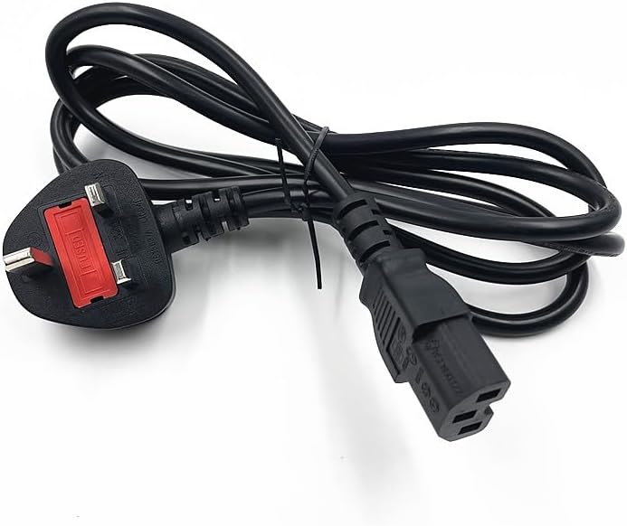 eTECH Power Supply Adapter Cord Mains Cable Lead UK Plug With Notch - IEC Socket For Cisco/Switches/PC/Monitor/Server (1.8M) - Black