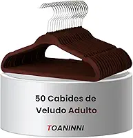 Kit 50 Cabides De Veludo Ultra Fino Antideslizante Marrom