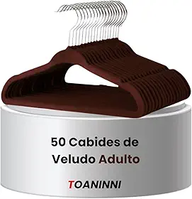 Kit 50 Cabides De Veludo Ultra Fino Antideslizante Marrom