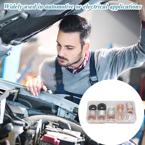 Image of Mandark Car Oil Drain Plug Crush Washer Assortment, 80PCS 10mm 12mm 14mm 16mm 18mm Auto Engine Fuel Pan Sealing Gasket Kit, Vehicle Oil Plug Seal Replacement Set Accessories, Universal Fit