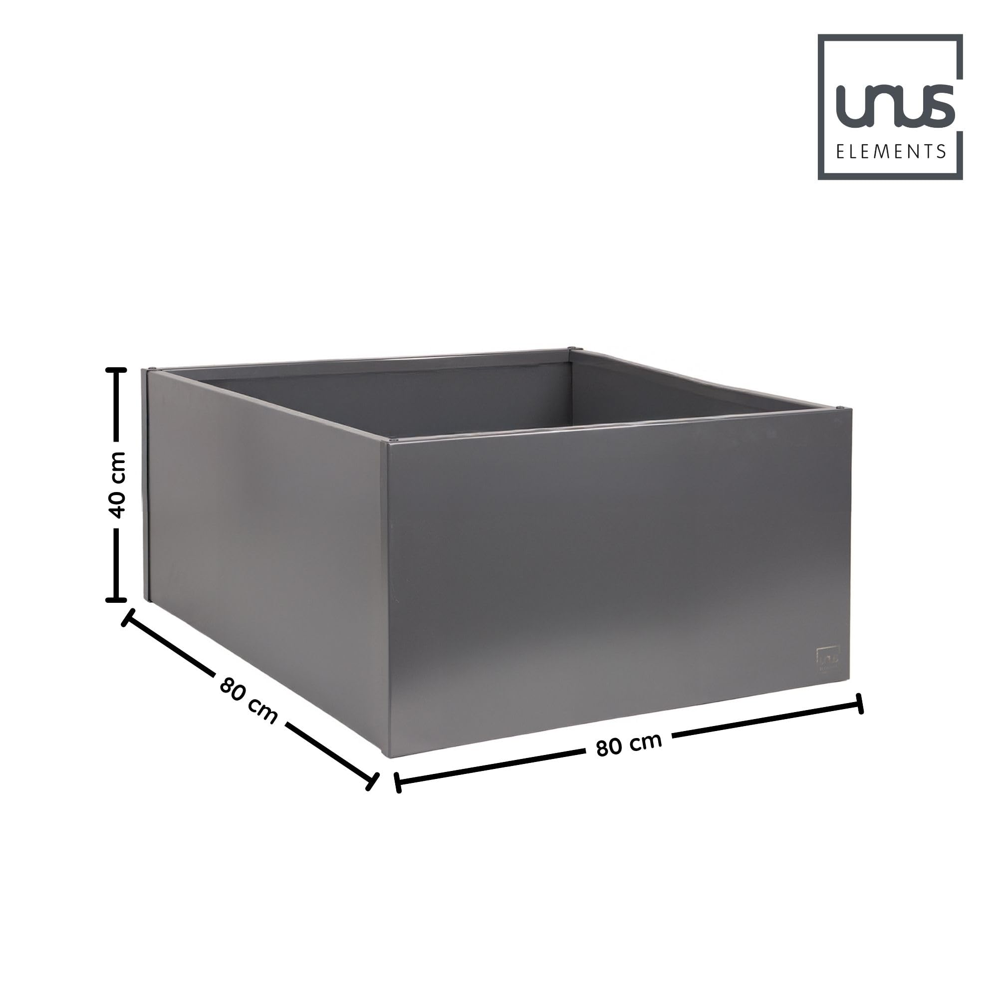 UNUS Pflanzkübel anthrazit aus Metall 1,5mm stark in inklusive Teichfolieneinsatz wetterfest 80x80x40cm