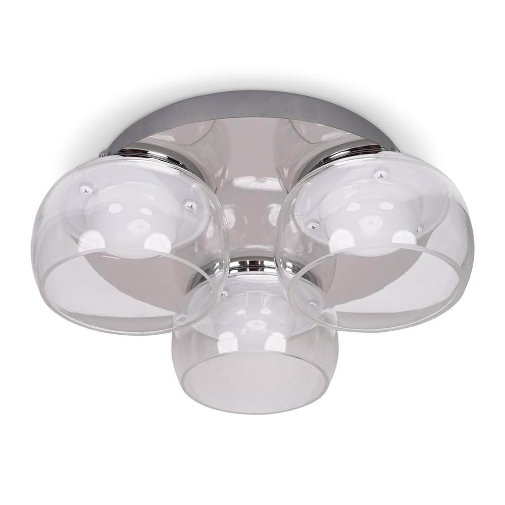 ValueLights | Chrome 3 Way Ceiling Light with Clear Glass Shades | Close-to-Ceiling Lights, Home Décor & Improvement Essential | IP44 Bathroom | Mains Wired