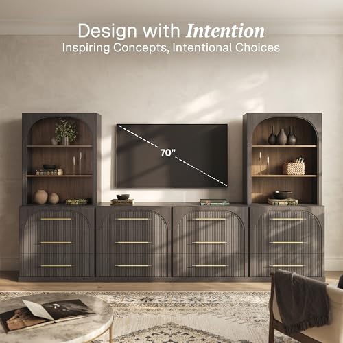 Image of BELLEZE Jagger 130 inch Wall Unit 6-Piece Modular TV Stand - Ebony