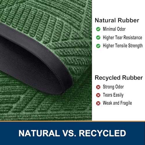 Smiry Front Door Mat Outside Entrance, Heavy Duty Sturdy Natural Rubber Doormat, Trap Dirt and Moisture, Easy Clean Low Profile Welcome Floor Mats for Indoor Outdoor Entry, 59x35 Inch, Green