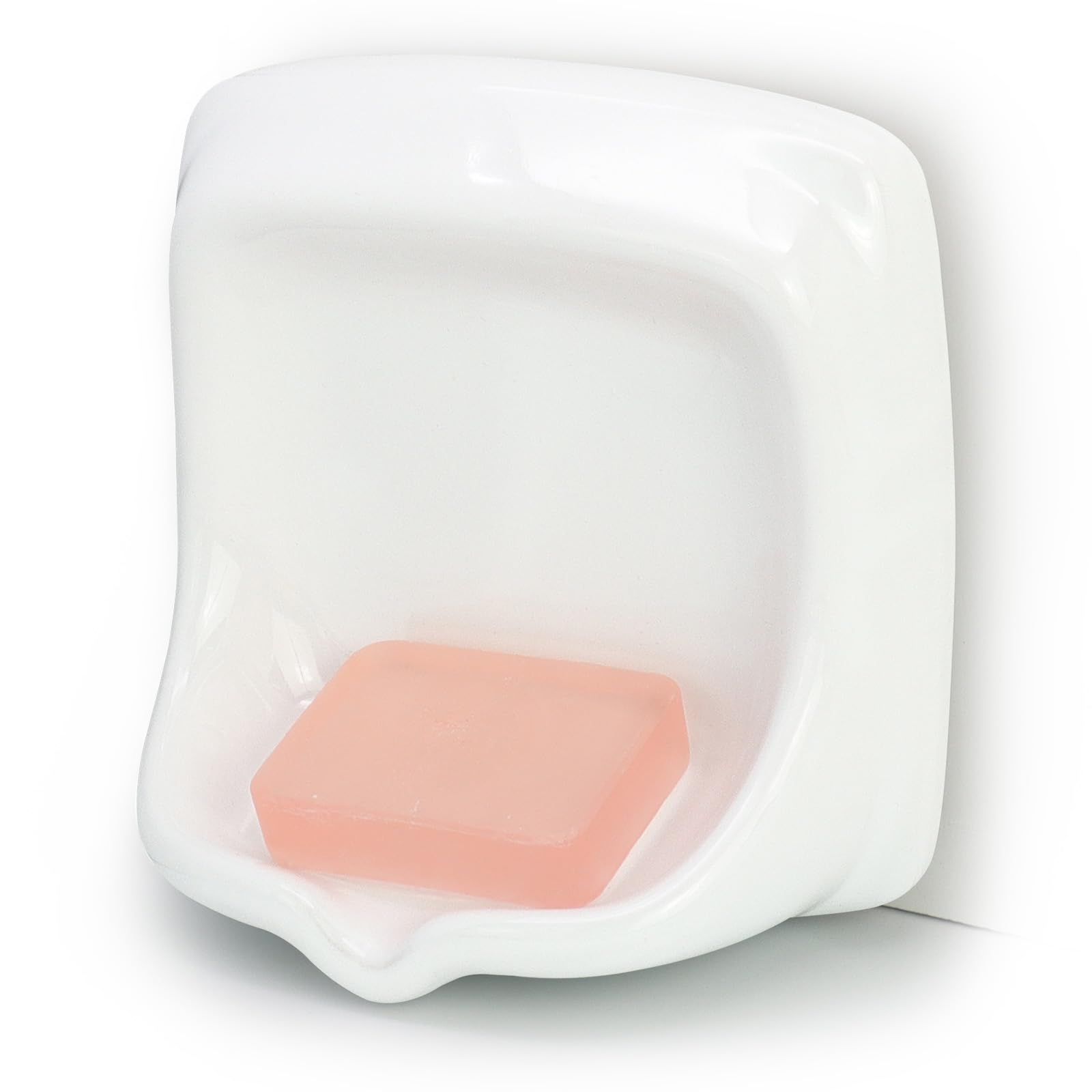 Jabonera clásica empotrada de cerámica – Soporte de jabón de montaje en pared resistente con diseño autodrenante, acabado blanco brillante – Fácil instalación de azulejos o azulejos para baño, ducha