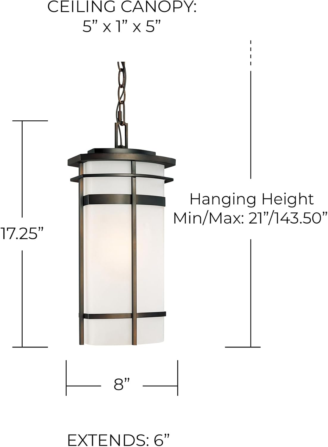 Capital Lighting 9885OB Lakeshore Mission Style Frosted Glass Outdoor Pendant, 1-Light 100 Watt, 17" H x 8" W, Old Bronze
