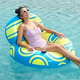 Sloosh Inflatable Pool Float Lounger - River Tube Floating Chair Sofa with Big Backrest, Blow Up Floaties Lake Raft Lounge with Mesh Bottom Handle Cup Holder Pool Party Toys for Adults (Blue Yellow)