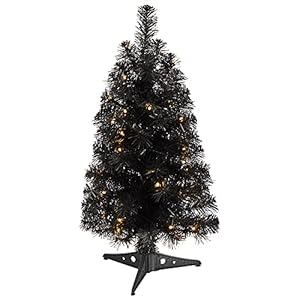 Nearly Natural 2ft Black Artificial Christmas Tree with 35 LED Lights and 72 Bendable Branches