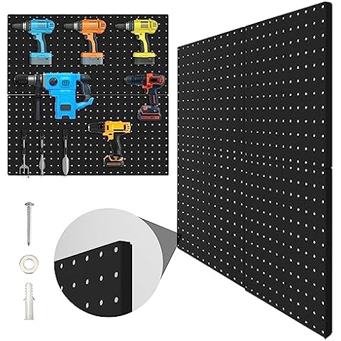 Hogurity Peg Board, 4 Pack Metal Pegboard Panels Black Pegboards Wall Organizer with Bent Frame Large Heavy Duty Peg Board for Walls Home, Garage Tool Storage, Office Organization, Craft Room, Kitchen Cover