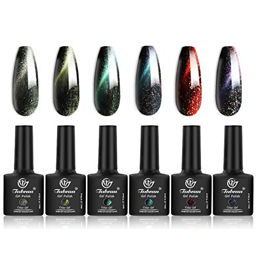 Tubran Magnetic Gel Nail Polish Cat Eye Pink Rose Purple Soak Off UV LED Nail Art Varnish + Free Magnet Stick 6pcs