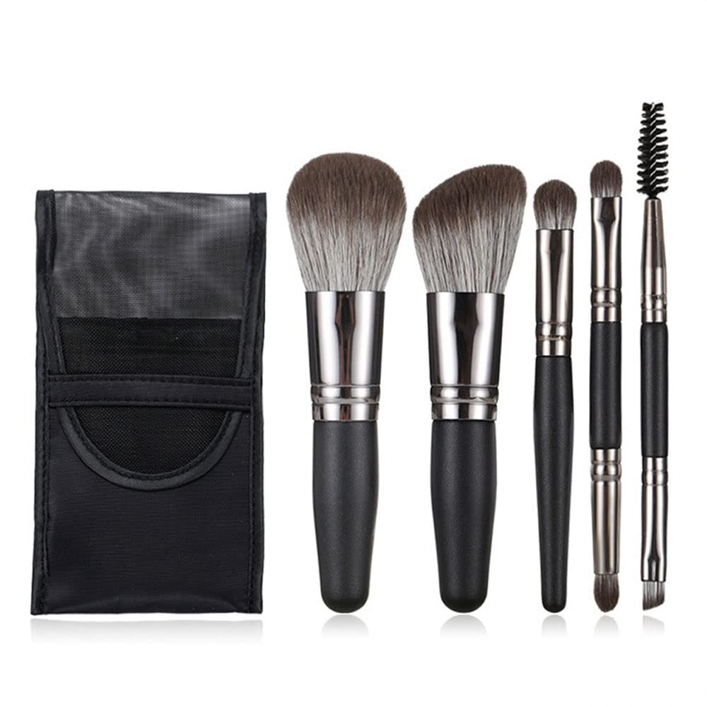 Pennelli for Trucco da Viaggio Set w/Sacchetto, 5 pz. Doppio Kit di pennelli Cosmetici Portatili Portatili a Doppia Chiusura for Fondazione, ombretto, Blush Trucco spazzole