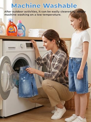 Image of Girls Shorts Elastic Waist Jorts Denim Jean Shorts Ripped Knee Length Bermuda Shorts for Kids Teen Girls Summer