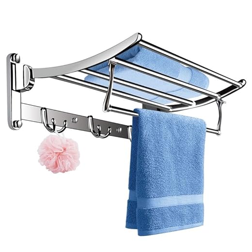 FORTUNE Stainless Steel Folding Towel Rack 18 inch Long for Bathroom Silver