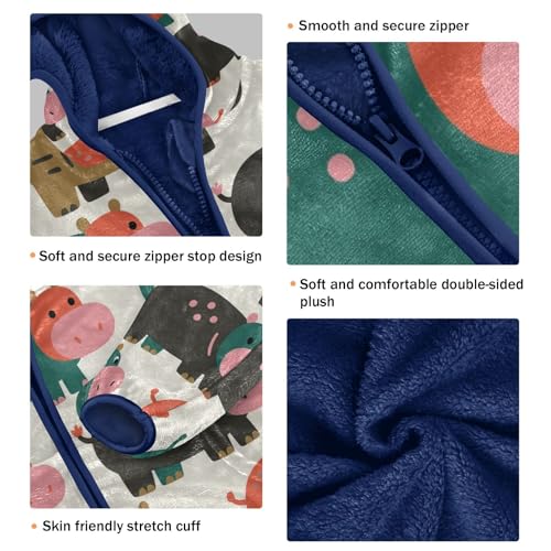 Colorful Hippo Pattern on Fabric Toddler Fleece Jacket Girl Boys Hooded Fleece Jacket Coat Warm Outwear Zip-up 3-10T3