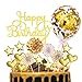 OSDUE Złota ozdoba na wierzch tortu ze świeczkami urodzinowymi Baner urodzinowy Konfetti balony papierowe wentylatory na złoto Theme Party Chłopiec Girl Birthday Party