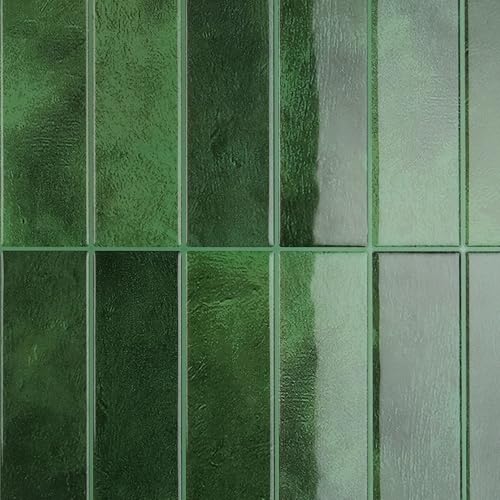 CRE8TIVE Credence Adhesive Marbre Vert Carrelage Adhesif Mural Cuisine Dalle PVC Adhesive Murale Stickers Carrelage Vert Foncé Imperméable Carreaux Métro...