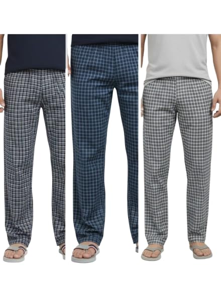 digital shopee Men's Cotton Checkered Pajama, Casual Loungewear, Comfortable Sleepwear, Pack of 3-picture-11
