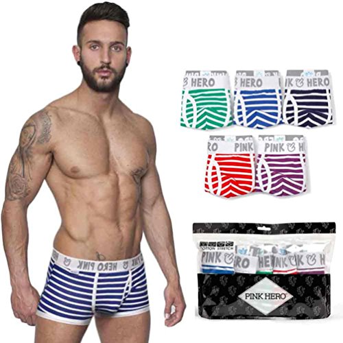 5PC Boxer de la ropa interior de los hombres Sexy Algodón Suave pantalones cortos calzoncillos para hombres LMMVP (XL, 5 Colores)