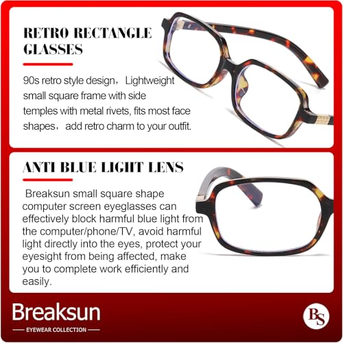 Image of Breaksun Retro Rectangle Glasses for Women Men Small Square Blue Light Blocking Glasses Vintage Eyeglasses