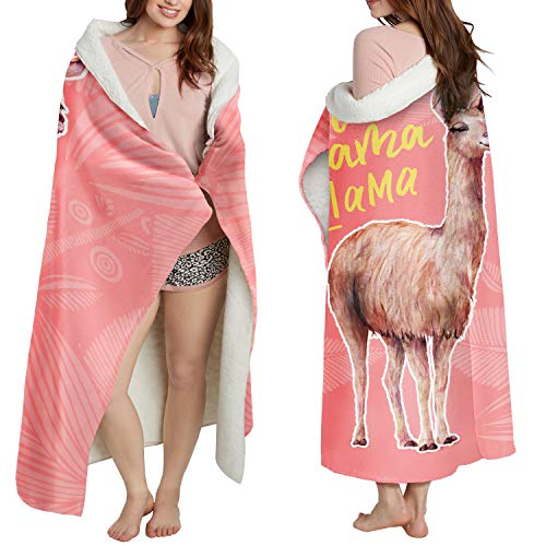 Loong Design Pink Llama Throw Blanket Super Soft, Fluffy, Premium Sherpa Fleece Blanket 50'' X 60'' Fit For Sofa Chair Bed Office Travelling Camping Gift #TOP1