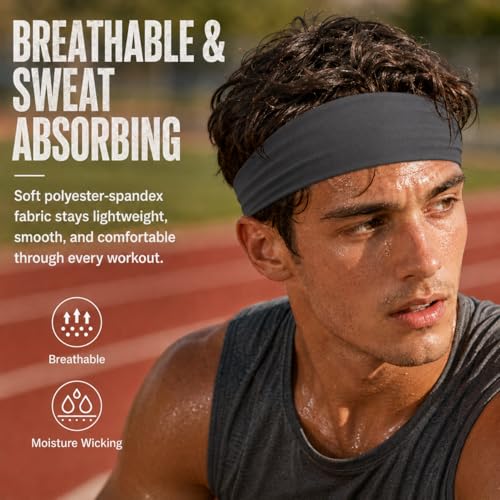 Image of 9 pcs Sweatbands for Men Workout Sport Headbands for Men Camo Headband Sweat Absorbing Headband Wide Sweatband for Head Basketball Football Cycling Running Yoga, 4.7 x 9.8 Inch