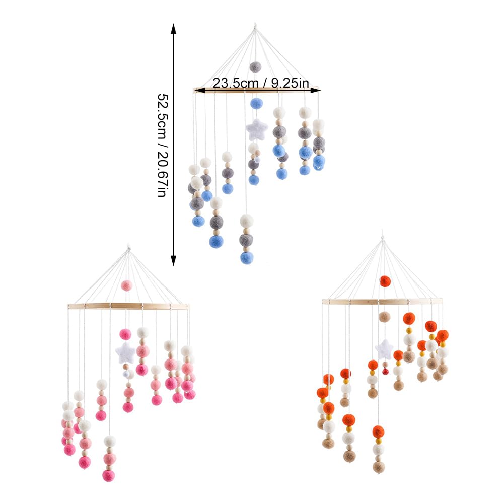 Baby Mobile 100% Felt Ball Bed Bell Mobile Crib Wooden Wind Chime Pom Pom Ball Rotating Crib Mobile Nursery Decor, Orange