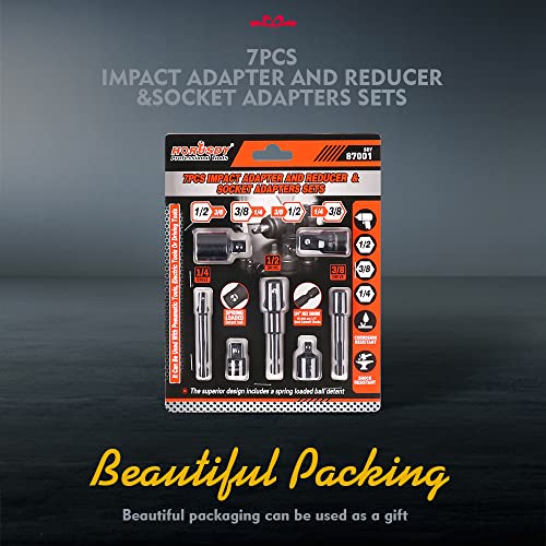 Horusdy 7-Piece Power Drill Impact Sockets Adapter Set, Hex Shank Impact Driver Socket Adapter, Socket To Drill Adapter 1/4" 3/8" 1/2" Impact Driver Adapter #TOP1