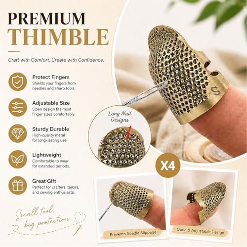 Image of Thimbles for Hand Sewing, Sewing Thimble Kit, Metal Finger Protectors, Thimble Ring for Hand Quilting and Embroidery(Antique Brass,2Pcs,Small /Medium)